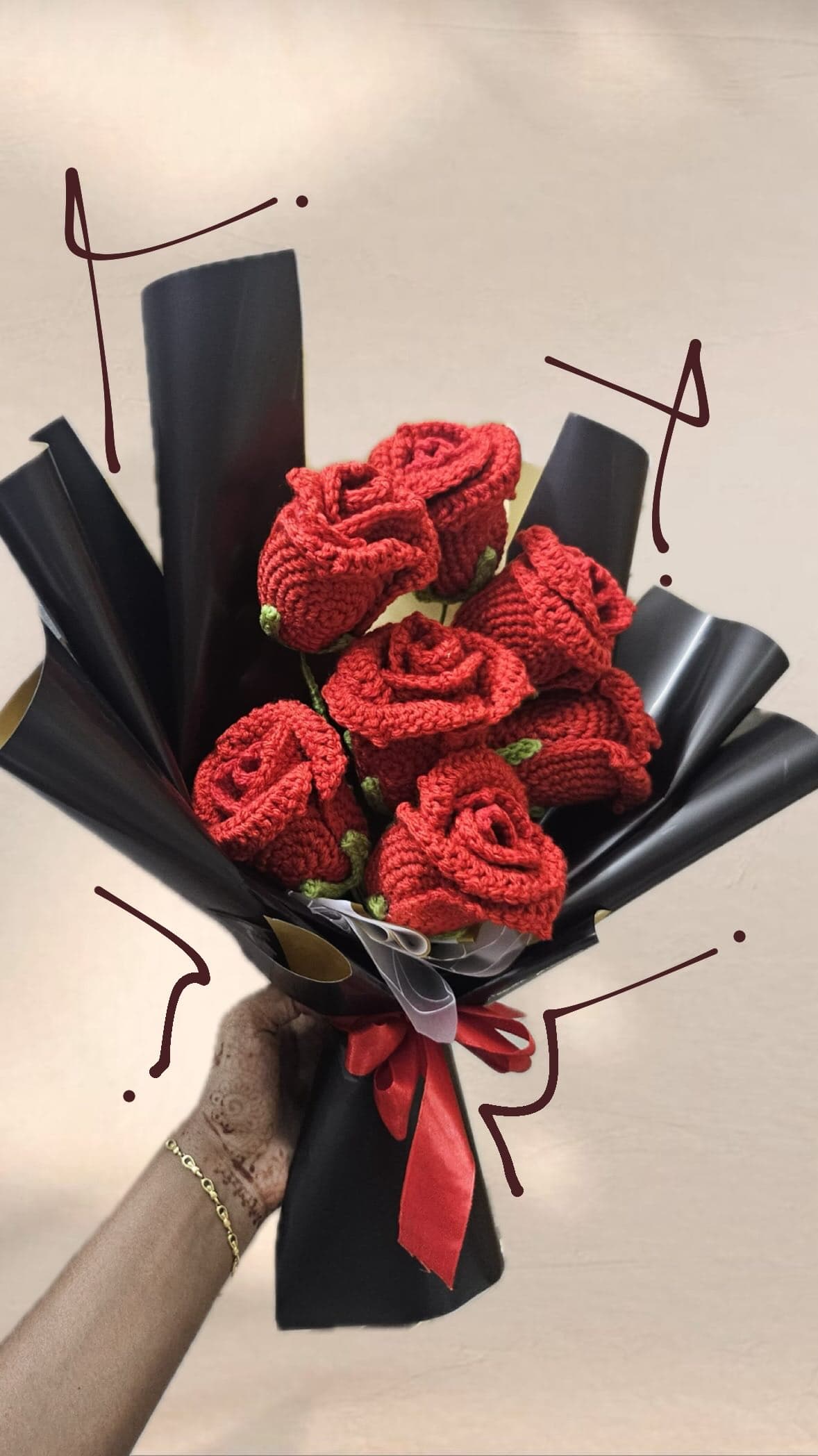 Crochet red rose bouquet
