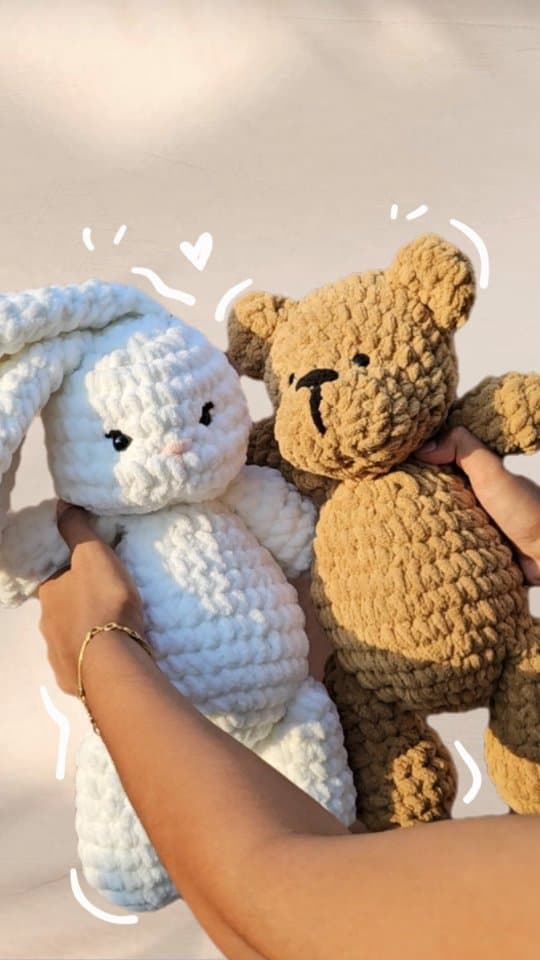 Crochet bunny and bear pair