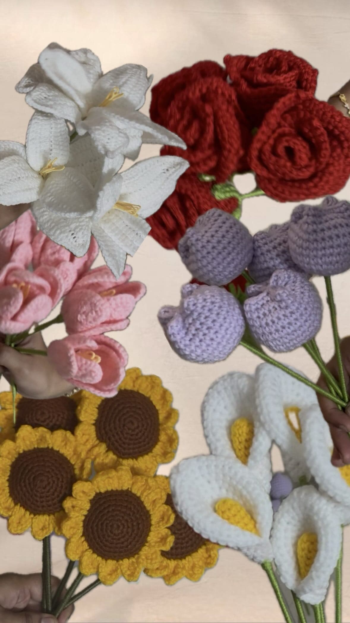 Loose crochet flower stems