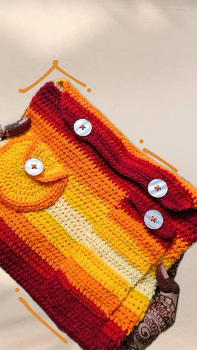 Striped crochet pouch